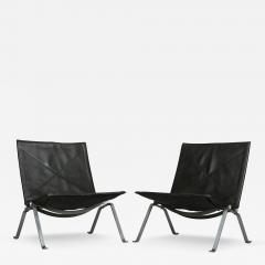 Poul Kj rholm Kjaerholm Poul Kjaerholm PK22 black leather lounge chairs for Fritz Hansen - 4444827
