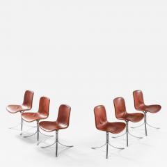 Poul Kj rholm Kjaerholm Set of 6 PK 9 Dining Chairs in Leather Steel by Poul Kj rholm 1960 - 4699507