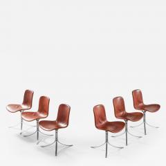 Poul Kj rholm Kjaerholm Set of 6 PK 9 Dining Chairs in Leather Steel by Poul Kj rholm 1960 - 4707904