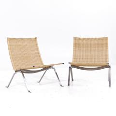 Poul Kjaerholm Kj rholm Poul Kjaerholm for Fritz Hansen PK22 MCM Wicker and Steel Lounge Chairs Pair - 3840126