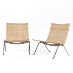 Poul Kjaerholm Kj rholm Poul Kjaerholm for Fritz Hansen PK22 MCM Wicker and Steel Lounge Chairs Pair - 3840129