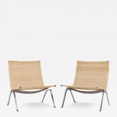 Poul Kjaerholm Kj rholm Poul Kjaerholm for Fritz Hansen PK22 MCM Wicker and Steel Lounge Chairs Pair - 3848695