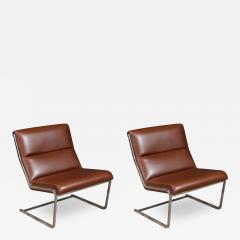 Poul Norreklit Poul Norreklit Cognac Leather Steel Cantilever Lounge Chairs - 4185894