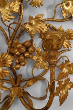 Pr Italian Mid Century Modern Gilt Metal 2 Arm Wall Sconces - 466819