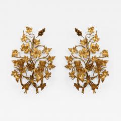 Pr Italian Mid Century Modern Gilt Metal 2 Arm Wall Sconces - 470629