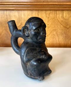Pre Columbian Black Figural Stirrup Vessel Moche Culture - 3086858