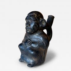 Pre Columbian Black Figural Stirrup Vessel Moche Culture - 3088837