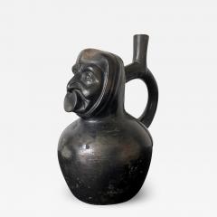 Pre Columbian Black Portrait Stirrup Vessel from Moche Culture - 2885981