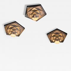 Preben Dal Preben Dahl Set of 3 Symfoni Metal Ceiling Lamps Denmark 1960s - 2576366