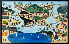 Prefete Duffaut Haitian Surrealism Jacmel Harbor Early Work Oil on Masonsite - 4620327