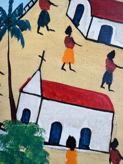 Prefete Duffaut Haitian Surrealism Jacmel Harbor Early Work Oil on Masonsite - 4620333