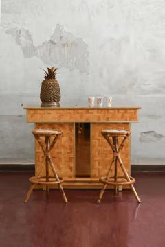 Pressed bamboo bar cabinet complete with bamboo stools 1970s - 3820216