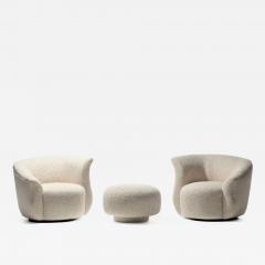 Preview Pair of Post Modern Swivel Chairs Swivel Top Ottoman in Ivory White Boucl  - 2667560