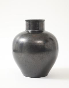 Primavera Atelier du Printemps Primavera Large Black Glazed Ceramic Oivid Vase Cylindrical Neck France 1930 - 4509919