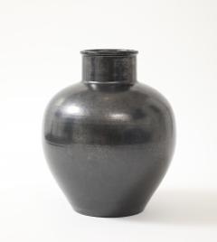 Primavera Atelier du Printemps Primavera Large Black Glazed Ceramic Oivid Vase Cylindrical Neck France 1930 - 4509920