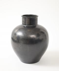 Primavera Atelier du Printemps Primavera Large Black Glazed Ceramic Oivid Vase Cylindrical Neck France 1930 - 4509922