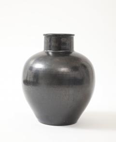 Primavera Atelier du Printemps Primavera Large Black Glazed Ceramic Oivid Vase Cylindrical Neck France 1930 - 4509923
