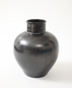 Primavera Atelier du Printemps Primavera Large Black Glazed Ceramic Oivid Vase Cylindrical Neck France 1930 - 4509924