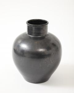 Primavera Atelier du Printemps Primavera Large Black Glazed Ceramic Oivid Vase Cylindrical Neck France 1930 - 4509926