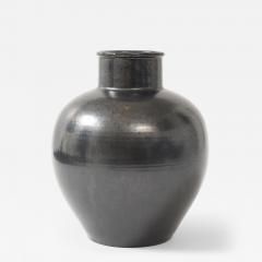 Primavera Atelier du Printemps Primavera Large Black Glazed Ceramic Oivid Vase Cylindrical Neck France 1930 - 4510066