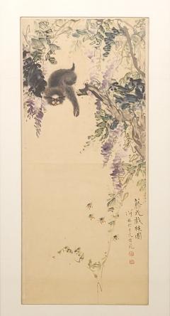 Qing Dynasty Painting of Wisteria and Monkeys China circa 1900 - 2979085