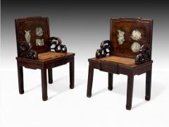 Qing Dynasty Style Hardwood Cane Marble Chinese Armchairs China 19th c  - 4308129