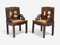 Qing Dynasty Style Hardwood Cane Marble Chinese Armchairs China 19th c  - 4308130