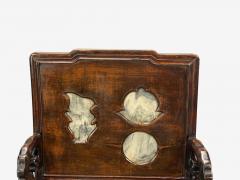 Qing Dynasty Style Hardwood Cane Marble Chinese Armchairs China 19th c  - 4308131