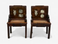 Qing Dynasty Style Hardwood Cane Marble Chinese Armchairs China 19th c  - 4308133