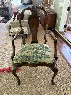 Queen Anne Burl Wood Armchair w Newly upholstered seat - 4177396