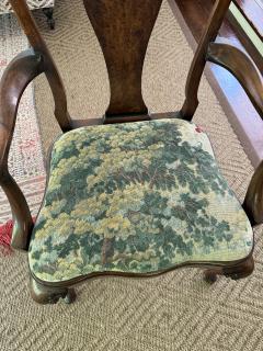 Queen Anne Burl Wood Armchair w Newly upholstered seat - 4177398