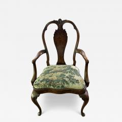 Queen Anne Burl Wood Armchair w Newly upholstered seat - 4177431