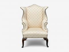 Queen Anne Scalamandre Fabric Mahogany Wingback Chair England 19th c  - 4409361