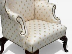 Queen Anne Scalamandre Fabric Mahogany Wingback Chair England 19th c  - 4409363