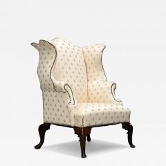 Queen Anne Scalamandre Fabric Mahogany Wingback Chair England 19th c  - 4412168