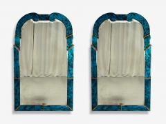 Queen Anne Style Blue Antiqued Beveled Glass Venetian Wall Mirrors 21st C  - 4454946