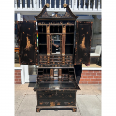 Queen Anne Style Burton Ching Black Chinoiserie Secretary Desk Bookcase - 3715774