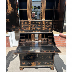 Queen Anne Style Burton Ching Black Chinoiserie Secretary Desk Bookcase - 3715777