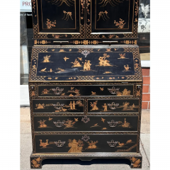 Queen Anne Style Burton Ching Black Chinoiserie Secretary Desk Bookcase - 3715833