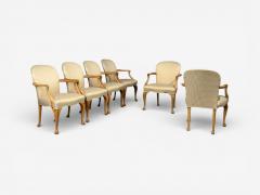 Queen Anne Style Six Dining Chairs Light Wood Fabric USA 1940s - 4521461