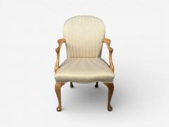 Queen Anne Style Six Dining Chairs Light Wood Fabric USA 1940s - 4521463