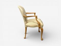 Queen Anne Style Six Dining Chairs Light Wood Fabric USA 1940s - 4521464