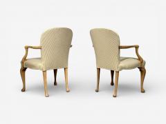 Queen Anne Style Six Dining Chairs Light Wood Fabric USA 1940s - 4521465