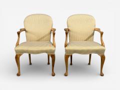 Queen Anne Style Six Dining Chairs Light Wood Fabric USA 1940s - 4521467