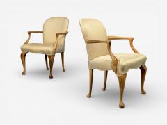 Queen Anne Style Six Dining Chairs Light Wood Fabric USA 1940s - 4521469