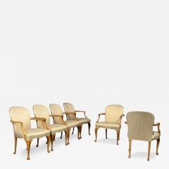 Queen Anne Style Six Dining Chairs Light Wood Fabric USA 1940s - 4522051