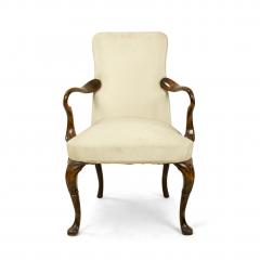 Queen Anne White Upholstered Walnut Arm Chair - 1403116