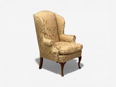 Queen Anne Wingback Chair Fabric Mahogany England 19th c  - 4476835