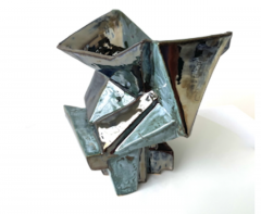 R A Pesce Cubist Ceramic Vessel Two Toned Metallic Glaze - 4477883