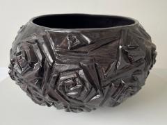 R A Pesce Deco Rose Geometric Ceramic Vessel by R A Pesce Black Glaze - 3891736